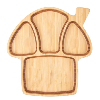 Zeichentrickfilm Anti-fall Pilz Form Baby Schüssel Essen Bambus Tablett Set für umweltfreundliche Mahlzeit
