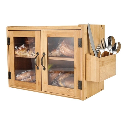 Direkt 2 Stufe Wandmontierte Bambus Brotbox mit klarem Fenster und Silberwarenhalter