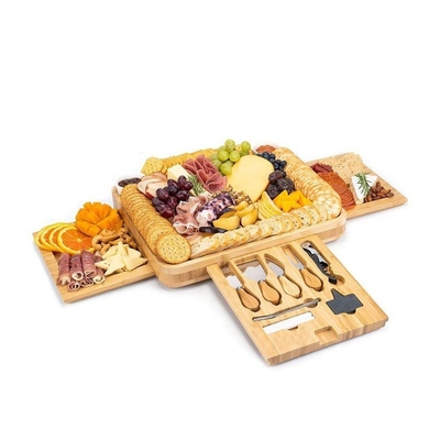 Benutzerdefiniertes Logo akzeptabel Bambus-Sharcuterie-Käsebrett mit verstecktem Messer 39x33x5cm