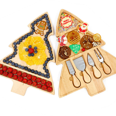 Einzigartiger unregelmäßiger Weihnachtsbaum Kartoffelbrett Set und Messer aus massivem Bambus
