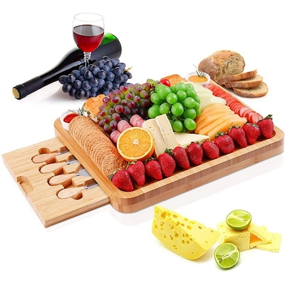 44x33x4cm Naturholz Gemüse-Chopper Bambus-Schnittbrett Tray mit 4 Schubladen