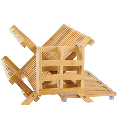 Zusammenklappbare 3-Schicht-Bamboo-Halter für die Trocknung von Holzgeschirr mit Geschirrhalter