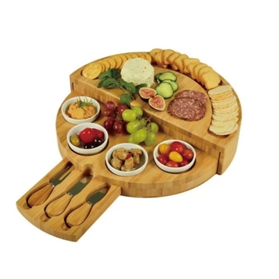 Bester Geschenk Bambus-Tray Multifunktions-Rundform Käse-Schneidebrett mit Messer Set