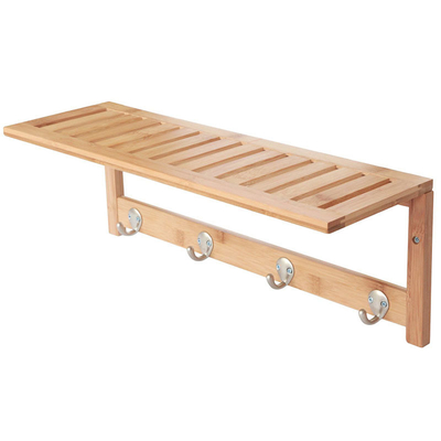 Modernes und funktionelles Holzbadezimmerregal aus Massivbamboo mit 4 Edelstahlhaken