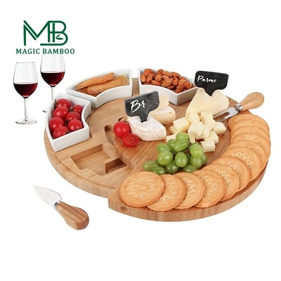Natürliche, abnehmbare, keramische Snack-Serverschüsseln mit rundem Bambuskäsebrett 33X33X5CM