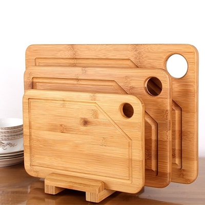 Bambus-Küchen-Schnittblock Holzschnittbrett mit Saft-Rohr 300x250x10mm Rechteck