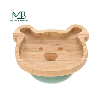 Benutzerdefiniertes Logo Bambus Baby Fütterung Kreis Tier Teller mit Saug-Set für Kinder Abendessen Teller