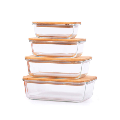 Küche Quadrat Glasglasfach Lunchbox Behälter mit Bambusdeckel anpassbar und langlebig