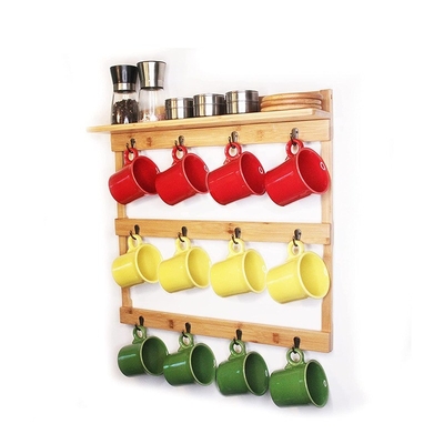 Praktische Tasche Kaffeebecherhalter Wandmontage mit 3-Schicht-Display und 12 Organisatoren Haken