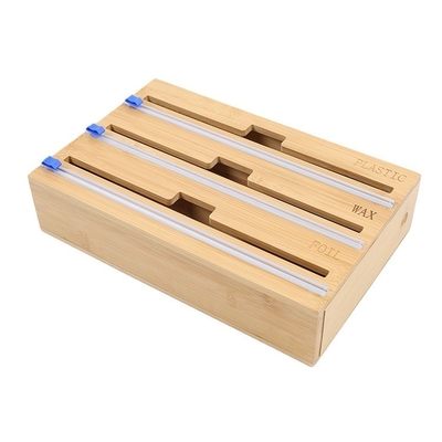 Wandmontage GLOSSY Bambus 3 in 1 Wrap Dispenser mit Schneider und Organisator 35,5*25*7,8cm