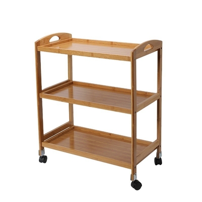 Direkt angepasstes Logo 3 Tiers Island Cart für Hotel mit Bambusmaterial und Rädern