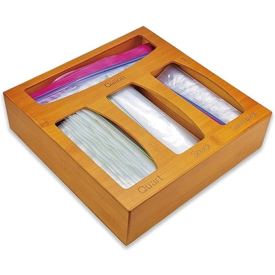 Bamboo-Ziplock-Tasche Lagerkiste für Küchenschubladen Essensbeutel-Organisator Wandmontage