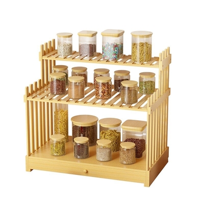 Organisieren Sie Ihre Küchenarbeitsplatte mit einem 3-stöckigen, stehenden Bamboospeisenregal