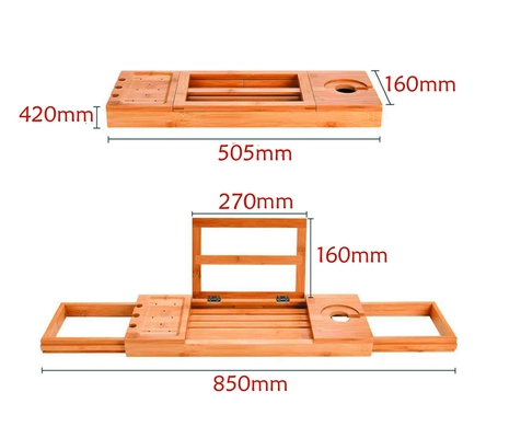 Extra großer erweiterbarer Badewannenbehälter Laptop Ipad Halter 2 in 1 100% Bambus
