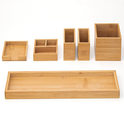 Organisieren Sie Ihr Badezimmer effizient mit dem 6-teiligen Bambus-Vanity-Tray-Set 38x10.5x10.1cm