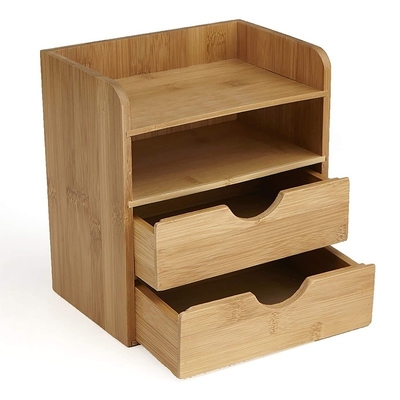 Benutzerdefiniertes Logo Akzeptabel 4-Ebenen Bambus Box Schreibtisch-Organisator mit 2 Schubladen