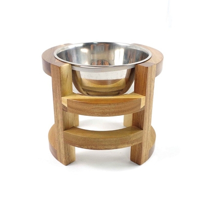 Moderner Stil erhobener Bambus Holz Futter mit Edelstahlschalen
