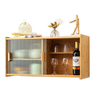Bambus Wandmontierte Küche Speisekammer Organisatoren Sideboard mit transparenten Türen