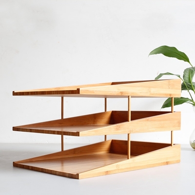 34x25x6cm Bamboo Stapelbare Dateifach mehrschichtiger Desktop-Speicherorganisator für Büro