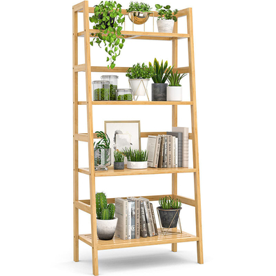 Freistehender offener Bücherregal Bambus-Buchregal 4-Ebenen-Leiterregal für Toilettenpapier