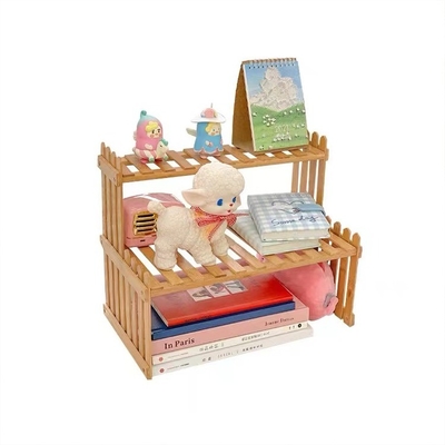 Platzsparende 2-Schicht-Bamboo-Tischplatte Pflanzenstand für Blumenkrüge Lagerung 37x21.5x30cm