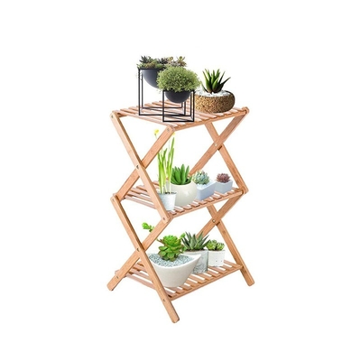Platzsparende 3-Ebenen-Bamboo-Blumenkrug-Rückhalter-Planter-Display-Organisator 34x34x97cm