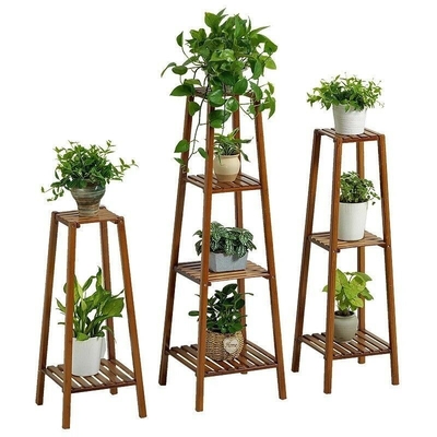 Mehrschichtiger Massivbamboo-Pflanzenregal Stand für Haushaltsbalkon Umweltfreundliches Material