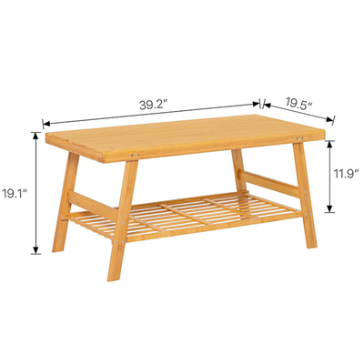 50x100x48.5cm Bambus Doppelstufkaffeetafel mit offenem Regal für das Wohnzimmer