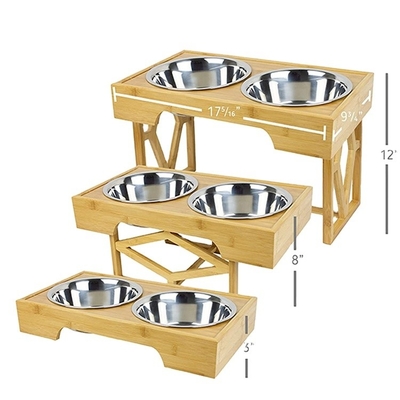 Verstellbarer hochgezogener Bambus-Haustierfutter 100% Massiv-Bambus-Hundebecher