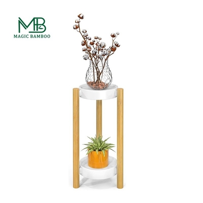 2 Stufe hohe Ecke Bambuspflanzenhalter Innenräume Holzblumenständer