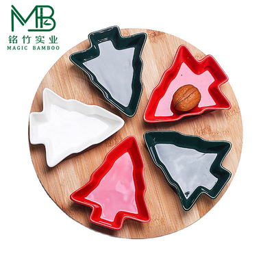 Weihnachtsspezielles rotierendes Keramik-Snack-Tray mit Bambusbasis