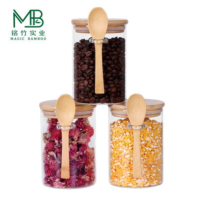Großhandel 10 Oz Kleines Glasglas Set Für Tee Kaffee Bohnen Süßigkeiten Mit Bambus Deckel Und Löffel