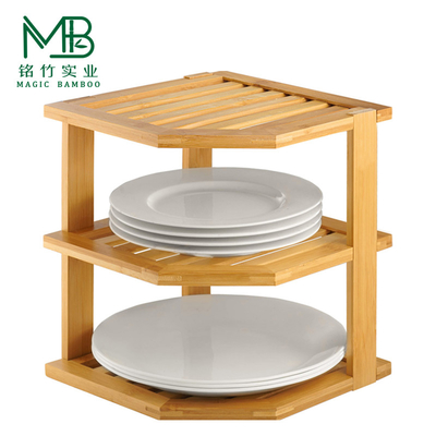 Großhandel Kleines 3-Schicht-Bamboo-Teller-Organisator-Rack für Küchenschränke