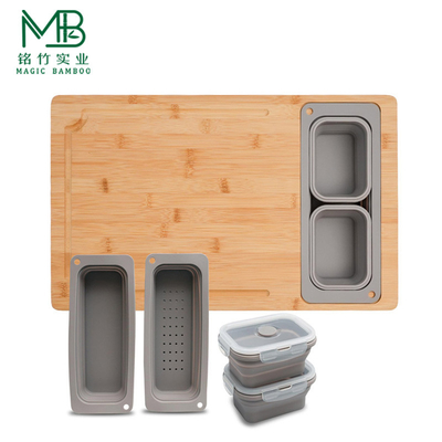 Bamboo Kitchen Cutting Board With Built-In Sink And Storage Box